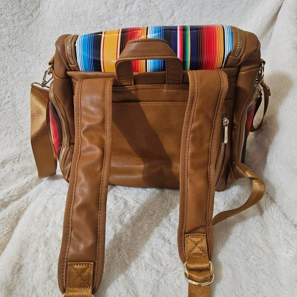 Mexistuff Brown Serape Stripe Convertible Diaper Bag Backpack Crossbody Set